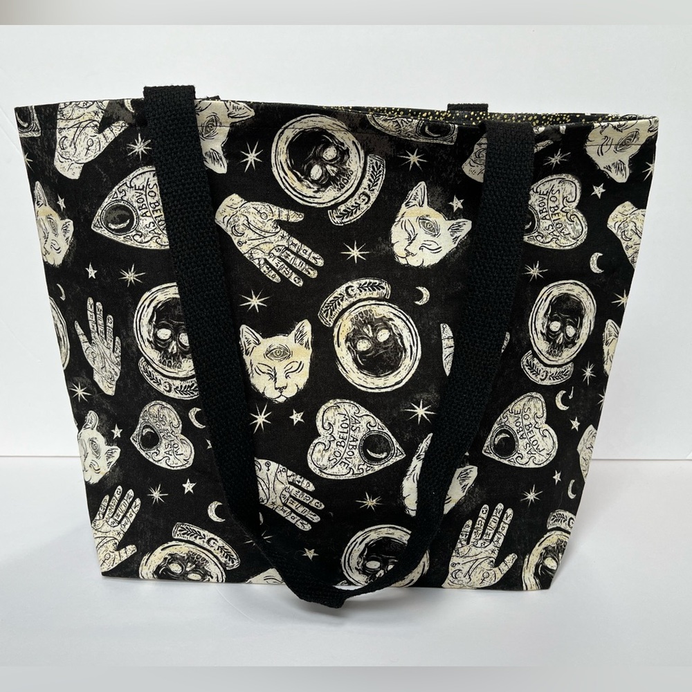 Handmade Mystical Cat Tote Bag - Black & Ivory
